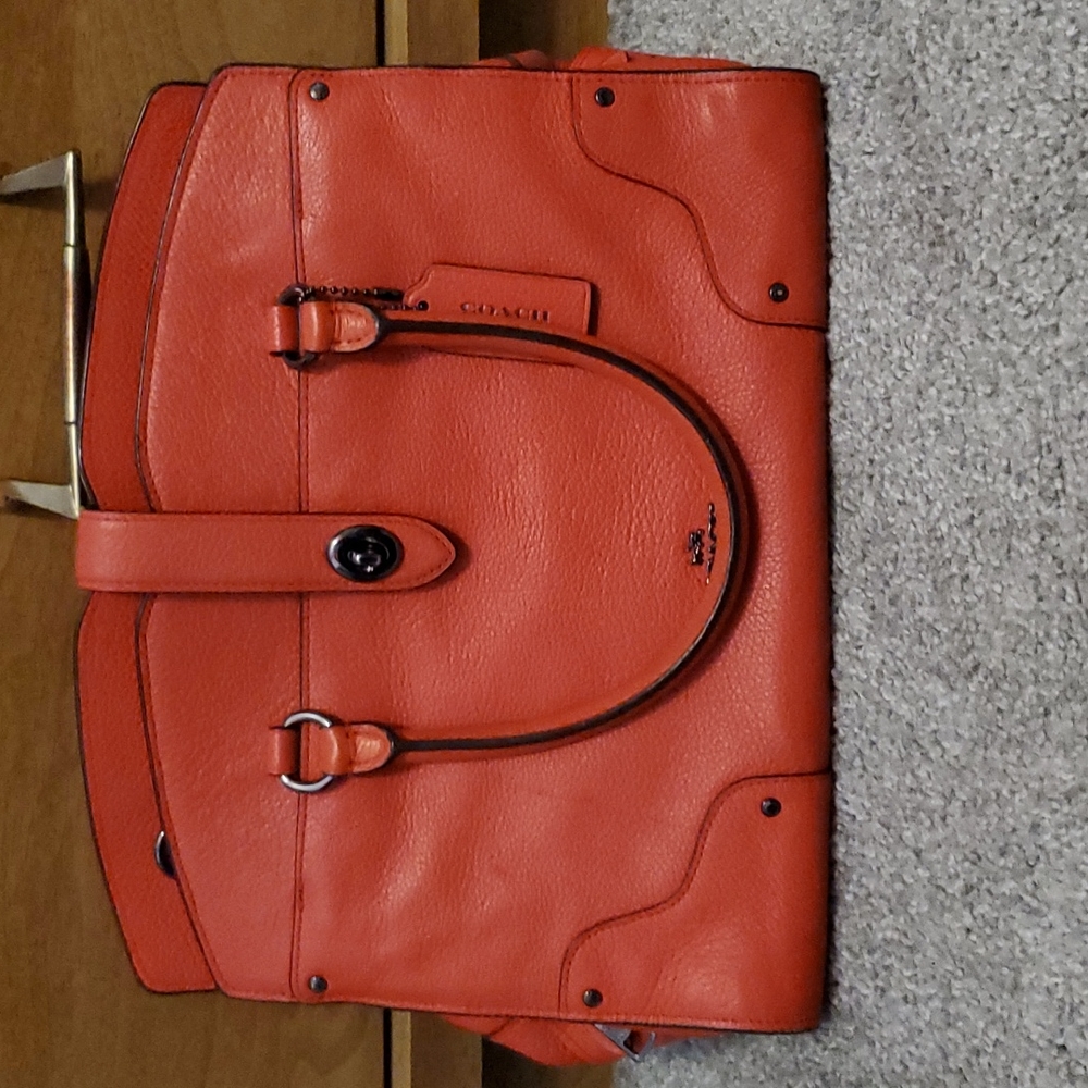 Coach Mercer Satchel Deep Coral/Burnt Orange, leather, shoulder strap.